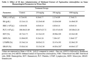 Effect of 28 days Administration of Methanol Extract of Tapinanthus dodoneifolius on Some Haematological Parameters in Wistar Rats