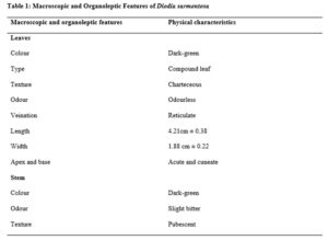 Macroscopic and Organoleptic Features of Diodia sarmentosa