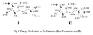Computer Aided Drug Design: Charge distribution on the histamine (I) and histamine ion (II)